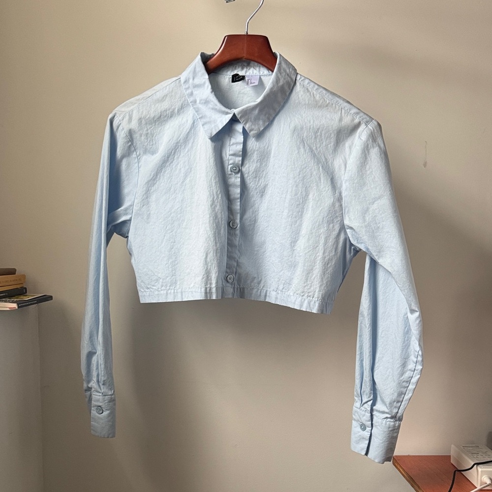Light Blue Cropped Button-Up Shirt